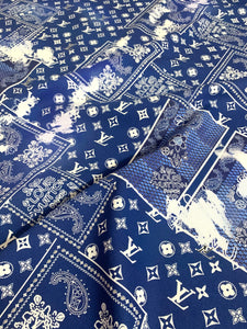Custom Handmade Blue Print Dye LV Cotton Shirt Fabric for Crafting Jacket