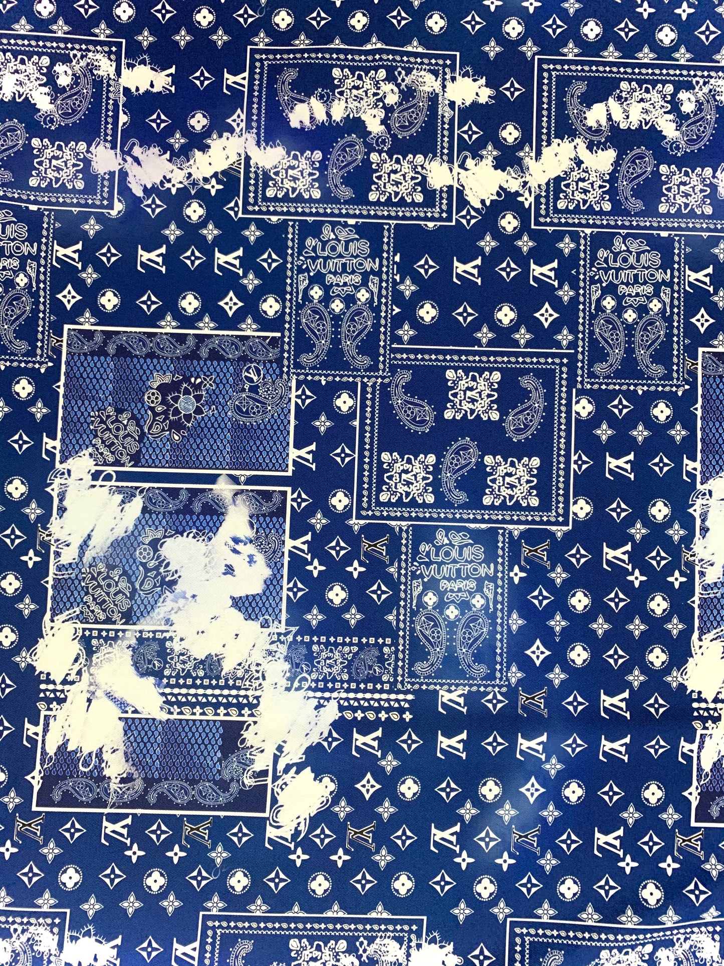 Custom Handmade Blue Print Dye LV Cotton Shirt Fabric for Crafting Jacket