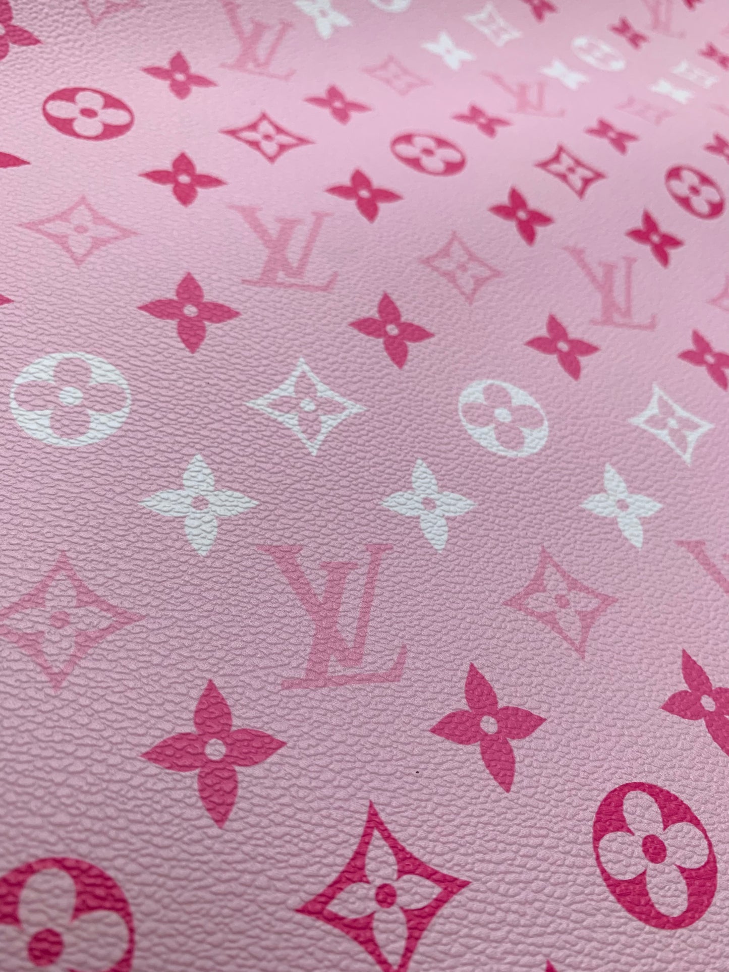 Handmade Romantic Pink LV Custom Vinyl Leather Fabric for Sneakers Upholstery