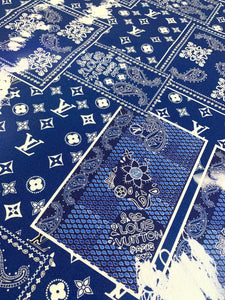 Custom Handmade Blue Print Dye LV Cotton Shirt Fabric for Crafting Jacket