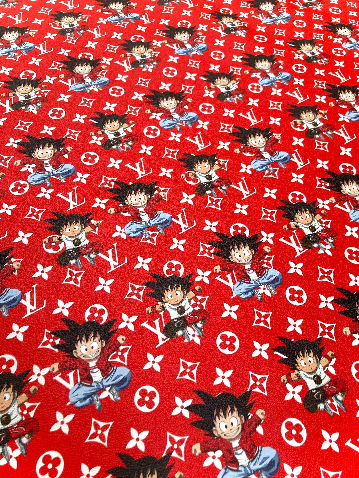 Custom Cartoon Dragon Ball LV Supreme Leather Fabric for DIY Crafts Upholstery