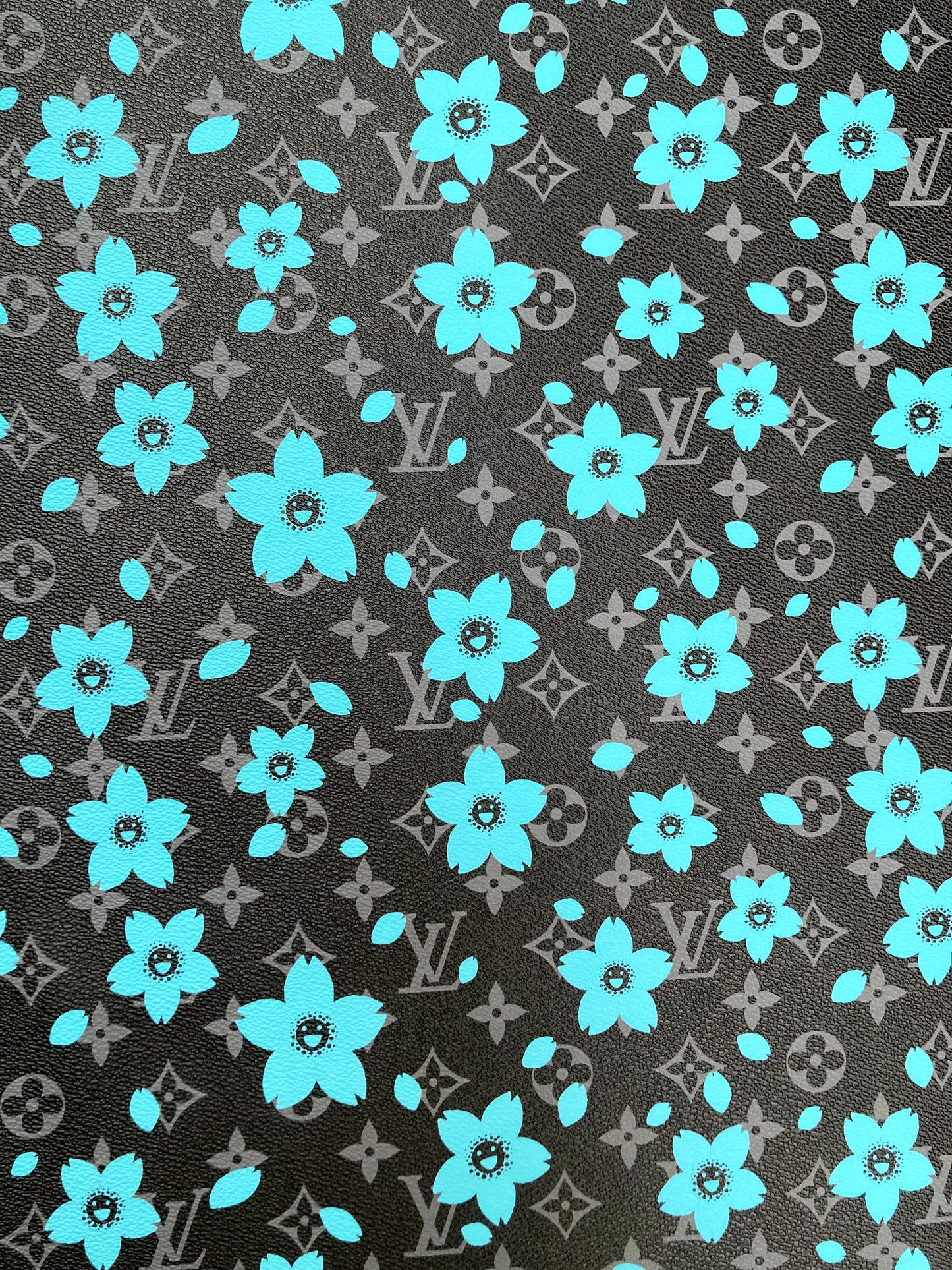 Handmade Crafts Black Flower LV Designer Leather Fabric for Custom Sneakers