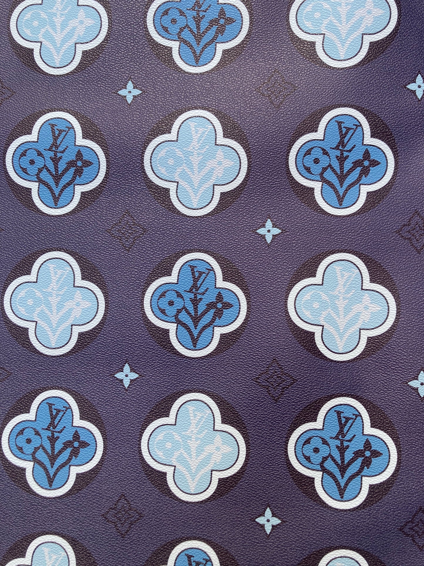 Navy Monogram Custom Handmade LV Vinyl Leather Fabric for DIY