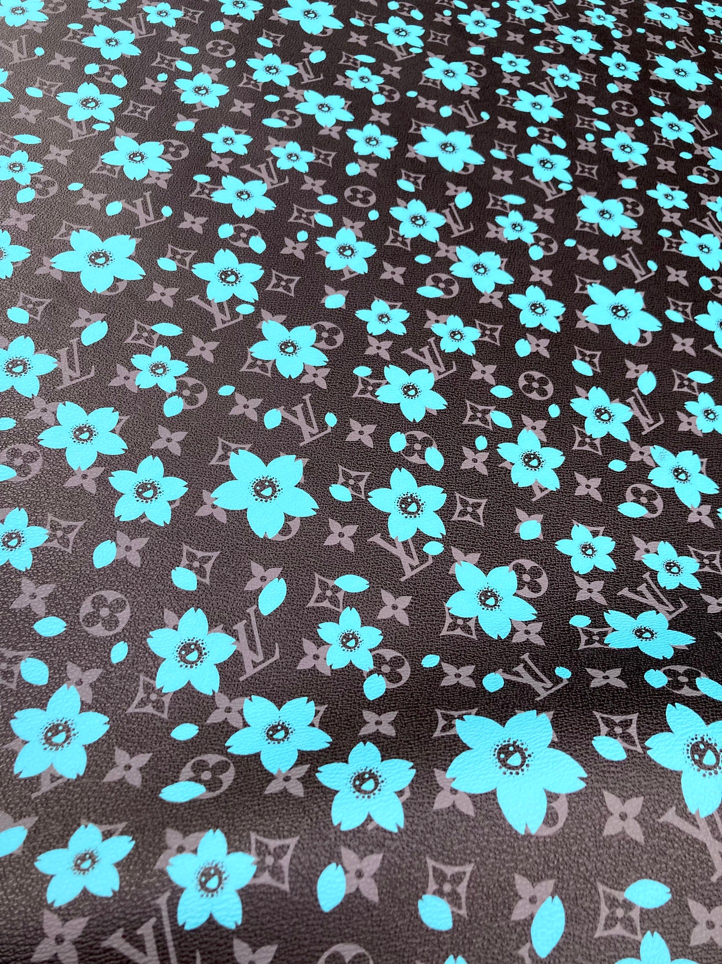 Handmade Crafts Black Flower LV Designer Leather Fabric for Custom Sneakers