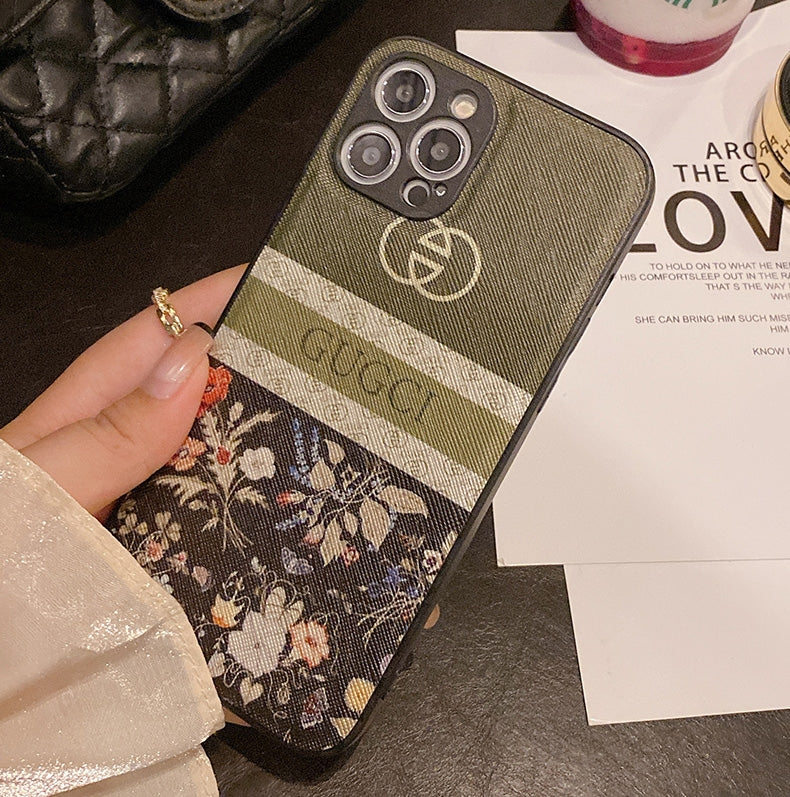 Étuis de téléphone en cuir de haute qualité avec logo et fleurs Gucci