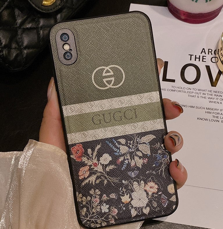 Étuis de téléphone en cuir de haute qualité avec logo et fleurs Gucci