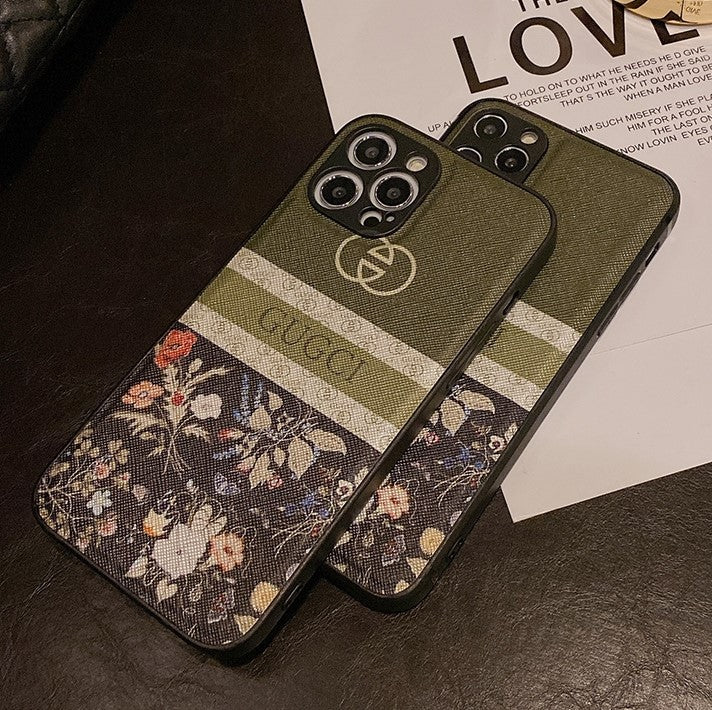 Étuis de téléphone en cuir de haute qualité avec logo et fleurs Gucci