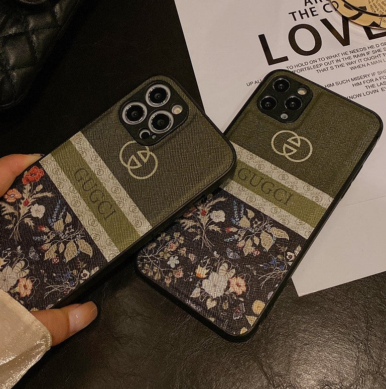 Étuis de téléphone en cuir de haute qualité avec logo et fleurs Gucci