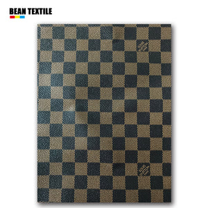 Brown LV vinyl Damier check pattern leather fabric by yard for wallet