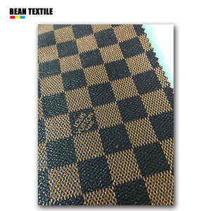 Brown LV vinyl Damier check pattern leather fabric by yard for wallet