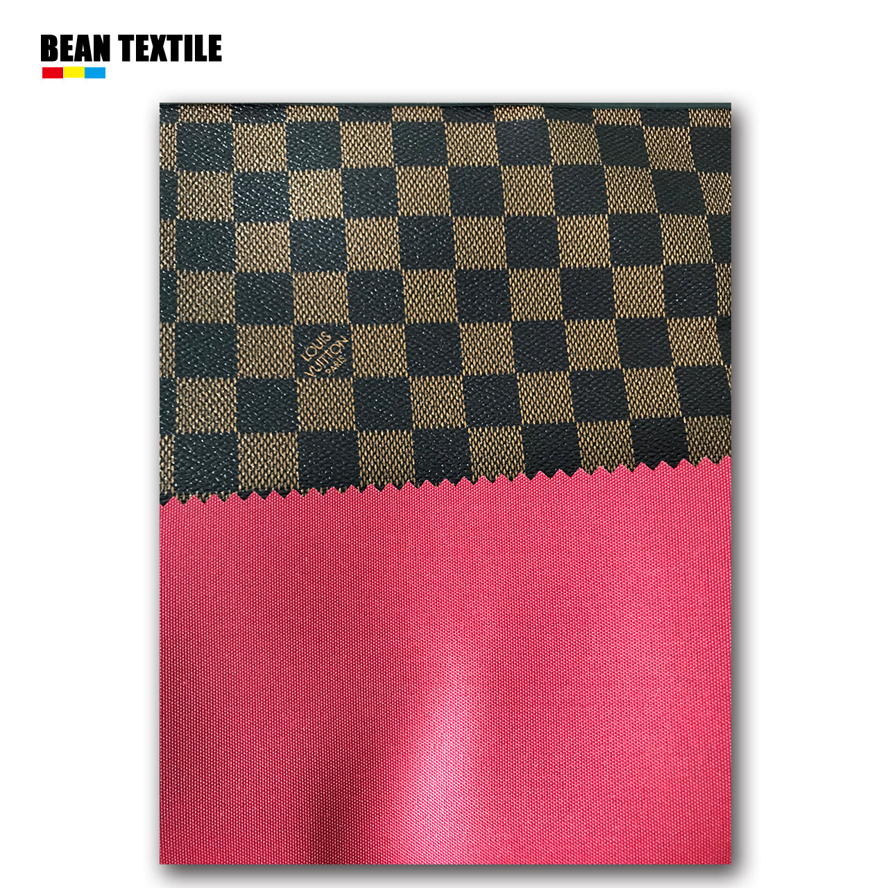 Tissu en similicuir marron à motif damier en vinyle LV au mètre pour portefeuille