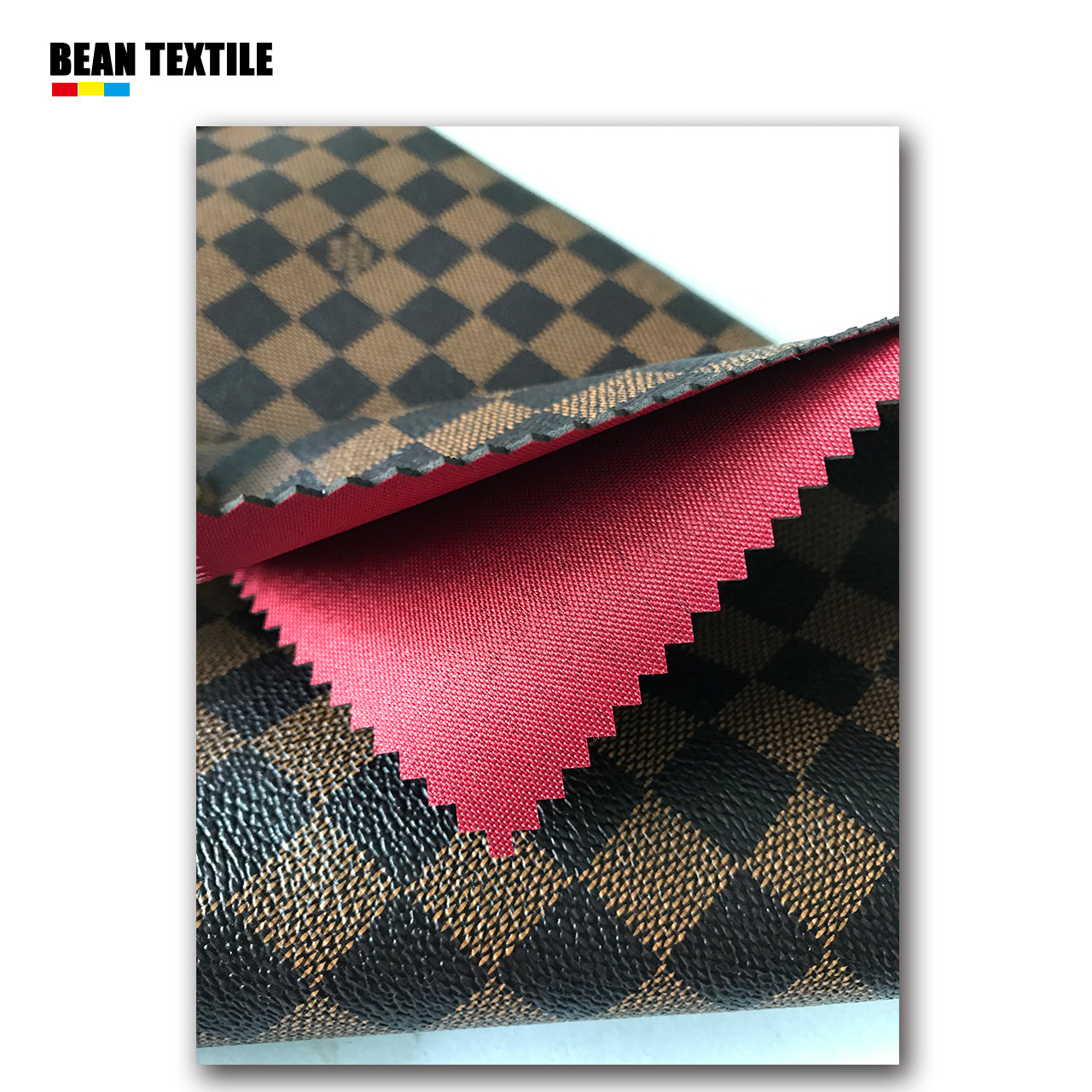 Brauner LV Vinyl Damier Karomuster Kunstlederstoff Meterware für Geldbörse