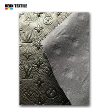 Load image into Gallery viewer, Black embossed LV craft leather fabric by yard
