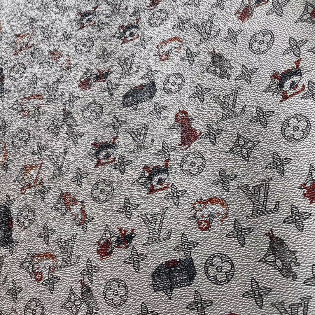 Tissu en cuir et vinyle à motif de chat LV pour sac