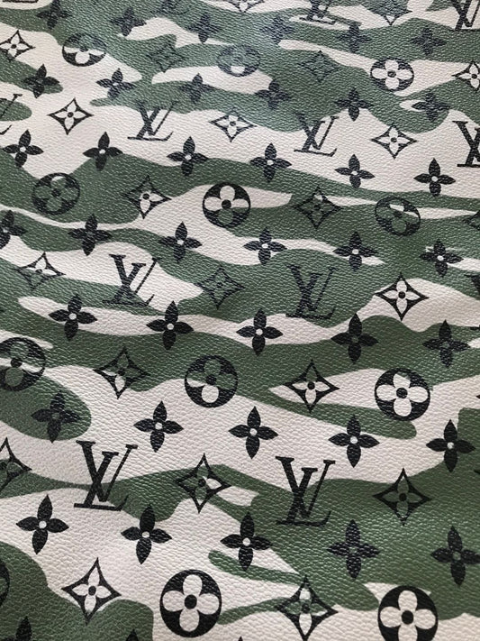 Trendiger LV-Grün-Camouflage-Lederstoff für individuelle Schuhtaschen