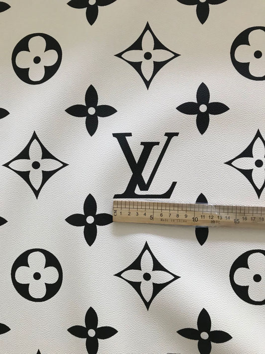 Big Letter Cream Base Black Letter LV Leather Fabric for Bag