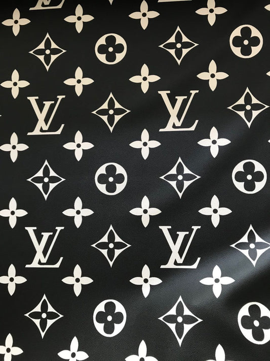 Big Letter Black Base Cream Letter LV Leather Fabric for Bag