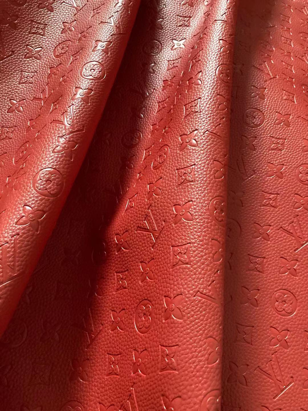 Red Embossed LV Soft Leather Material for Custom