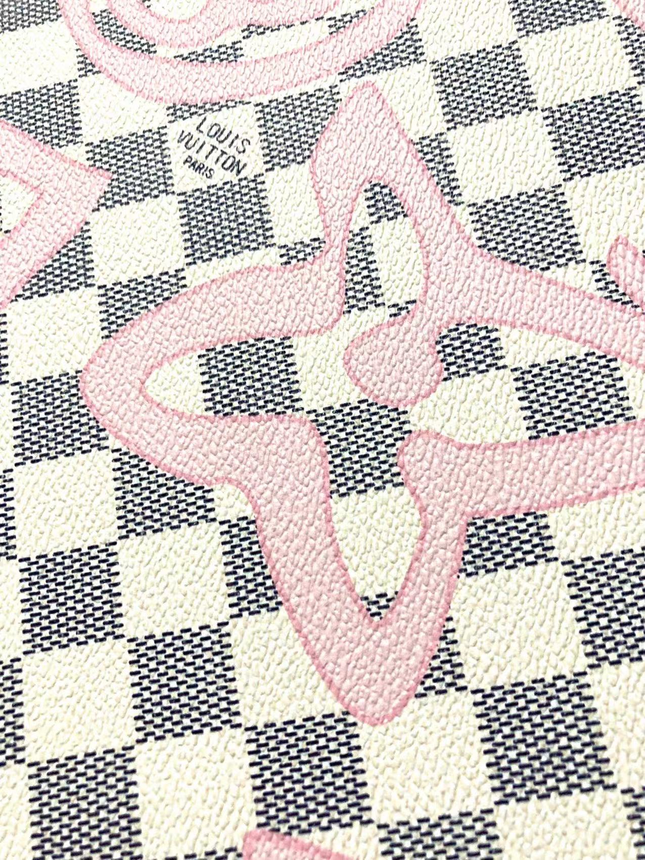 White Damier LV Check Pink Graffiti Designer Vinyl Leather for Bag