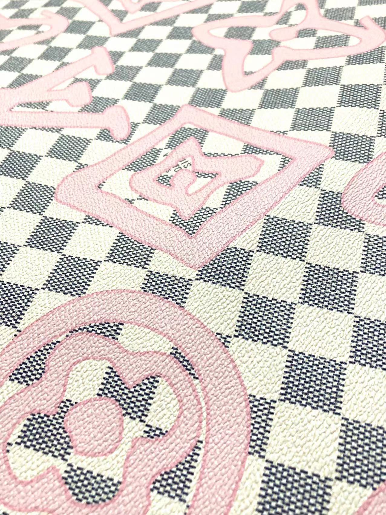 Weißes Damier LV Check Pink Graffiti Designer Vinyl Leder für Tasche