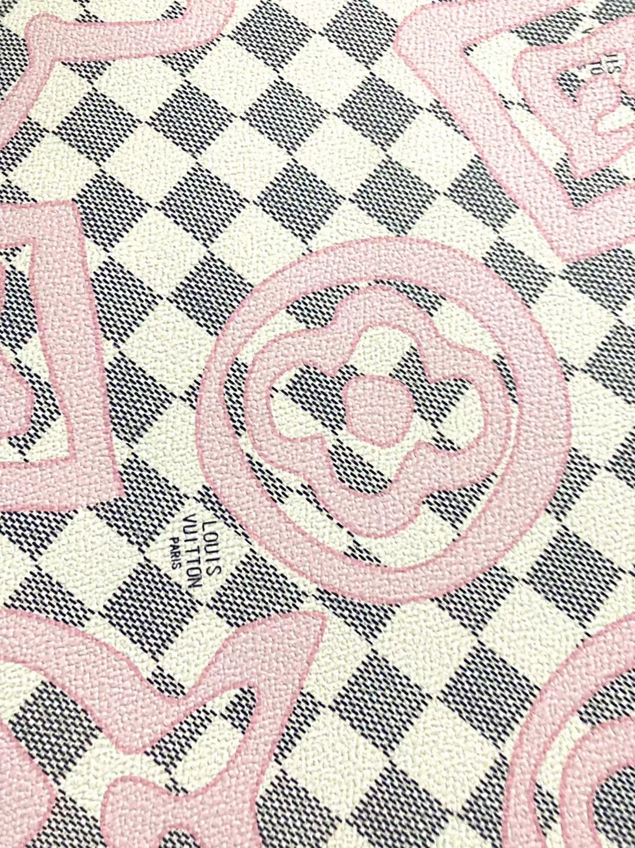 Weißes Damier LV Check Pink Graffiti Designer Vinyl Leder für Tasche