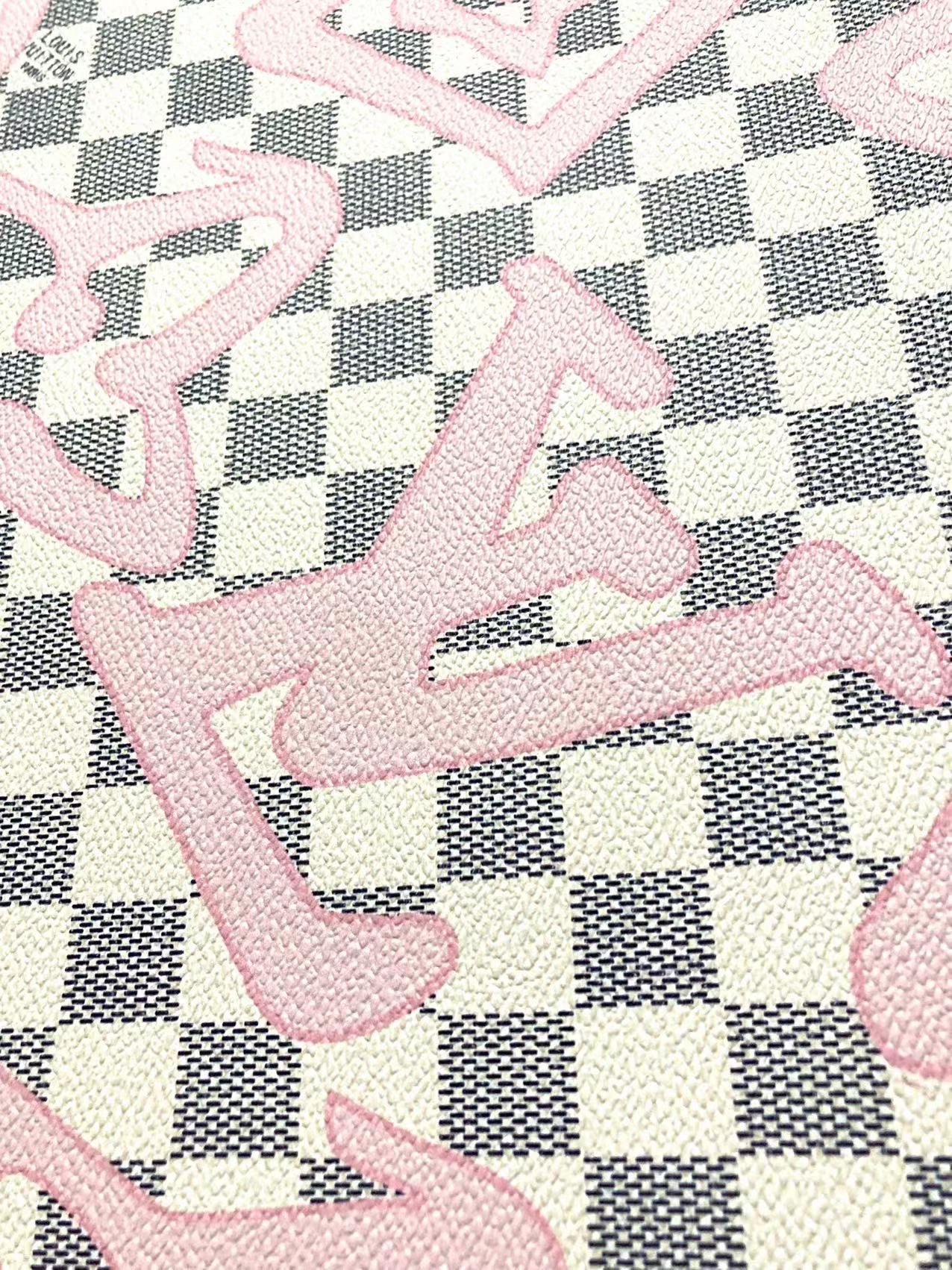 Weißes Damier LV Check Pink Graffiti Designer Vinyl Leder für Tasche