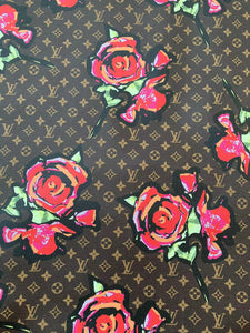Brown LV Big Flower Leather Fabric Custom Material for Sneaker