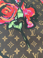 Load image into Gallery viewer, Brown LV Big Flower Faux Leather Fabric Custom Material for Sneaker Car Upholstery