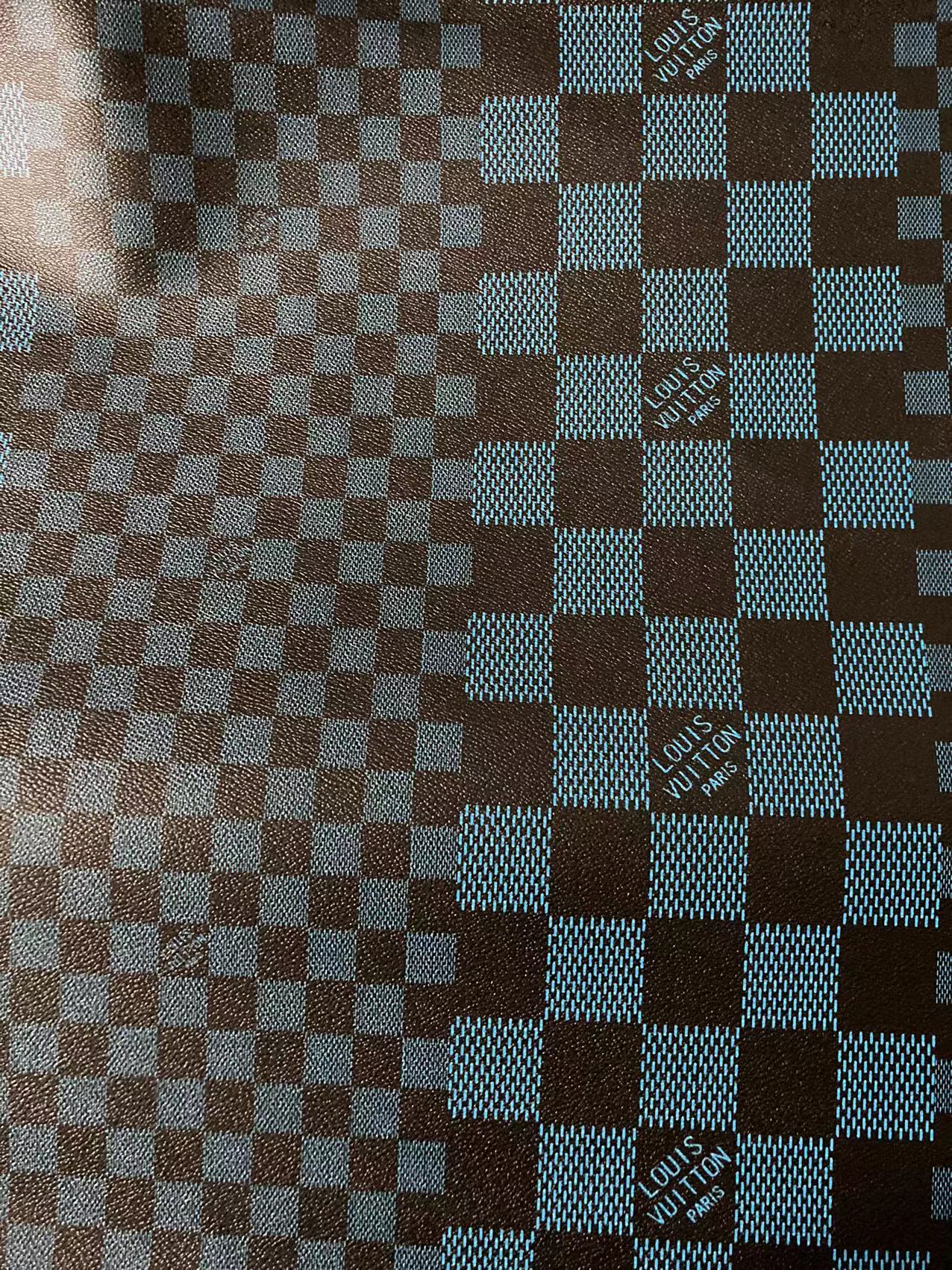 Cuir bleu foncé Damier LV Mix Check de qualité supérieure pour personnalisation