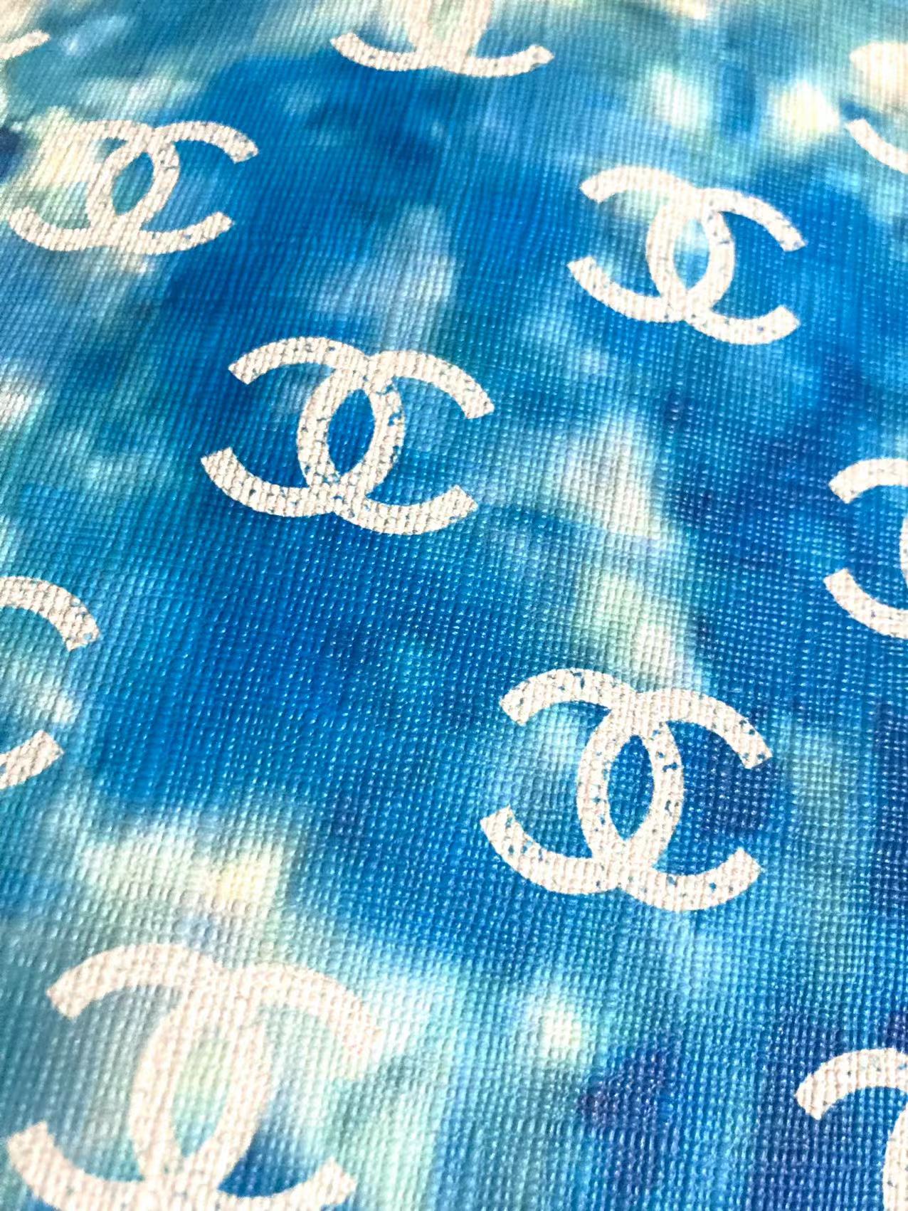 Blue Halo Dyeing Chanel Faux Leather Vinyl for Custom Handmade