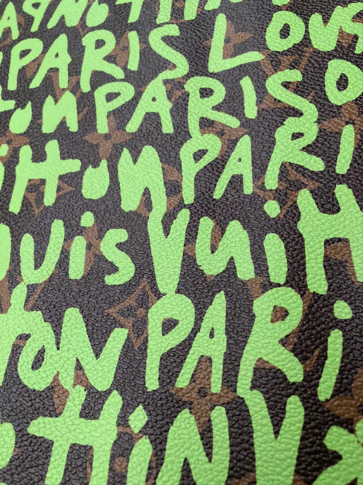 Cuir vinyle LV graffiti vert pour baskets personnalisées fabriquées à la main