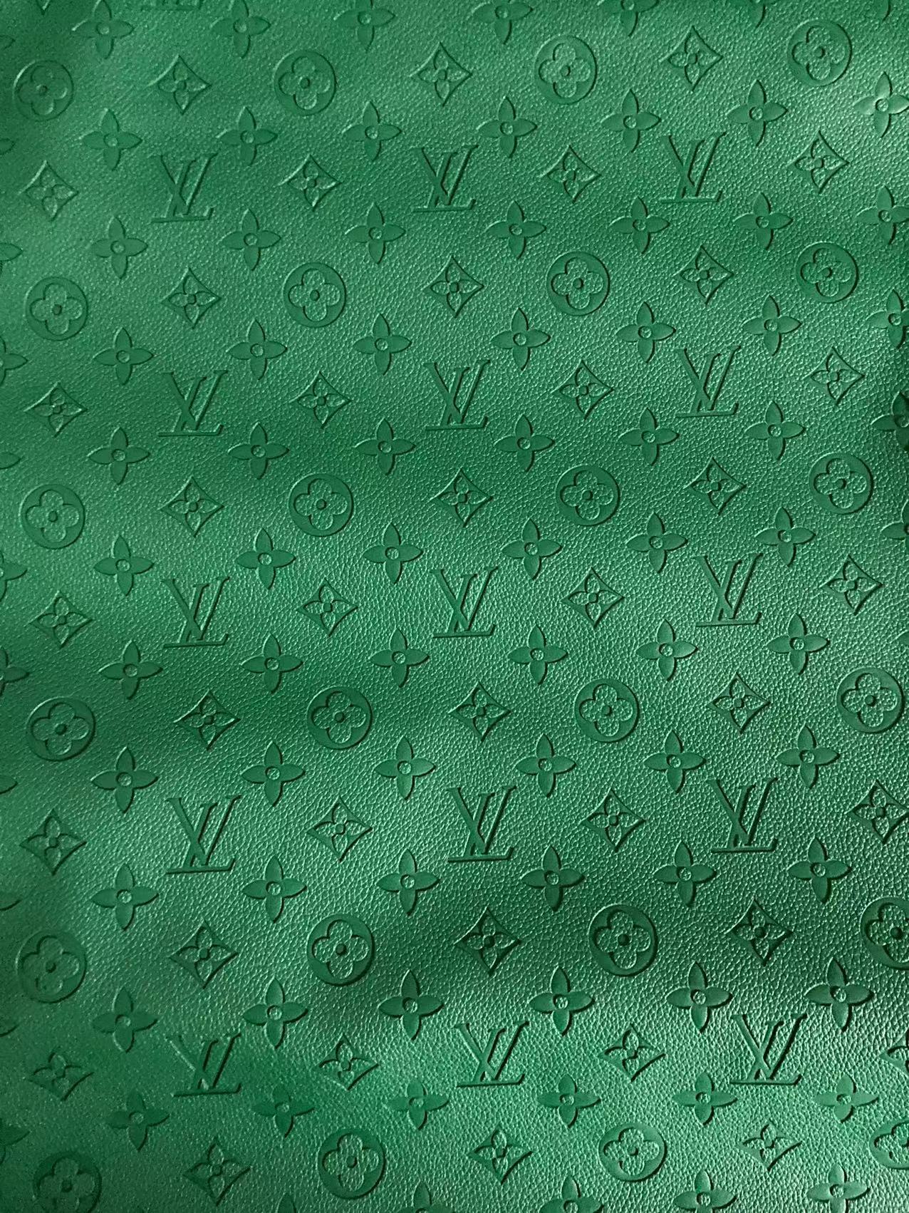 Dark Green Embossed Soft LV Leather for Handmade Sewing Custom