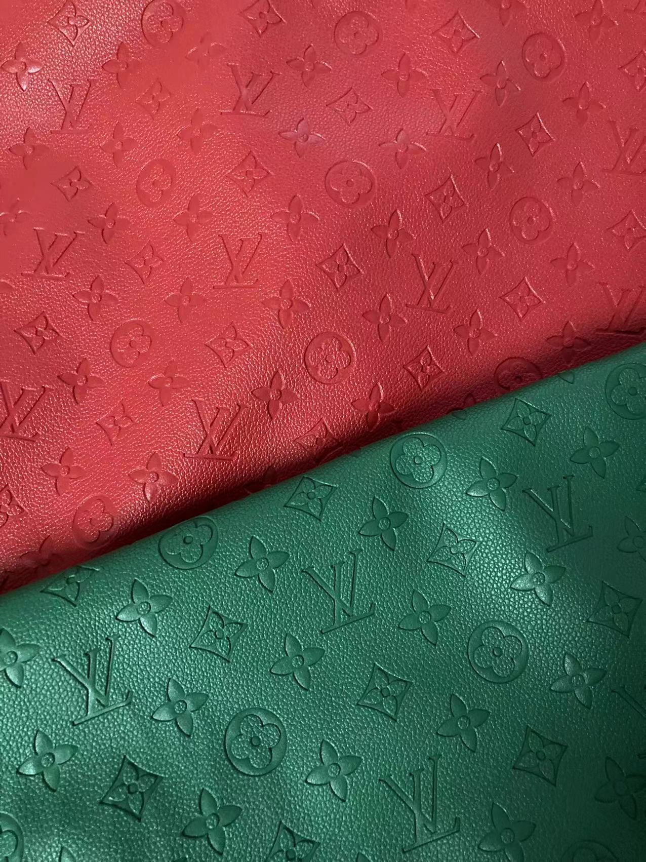 Dark Green Embossed Soft LV Leather for Handmade Sewing Custom