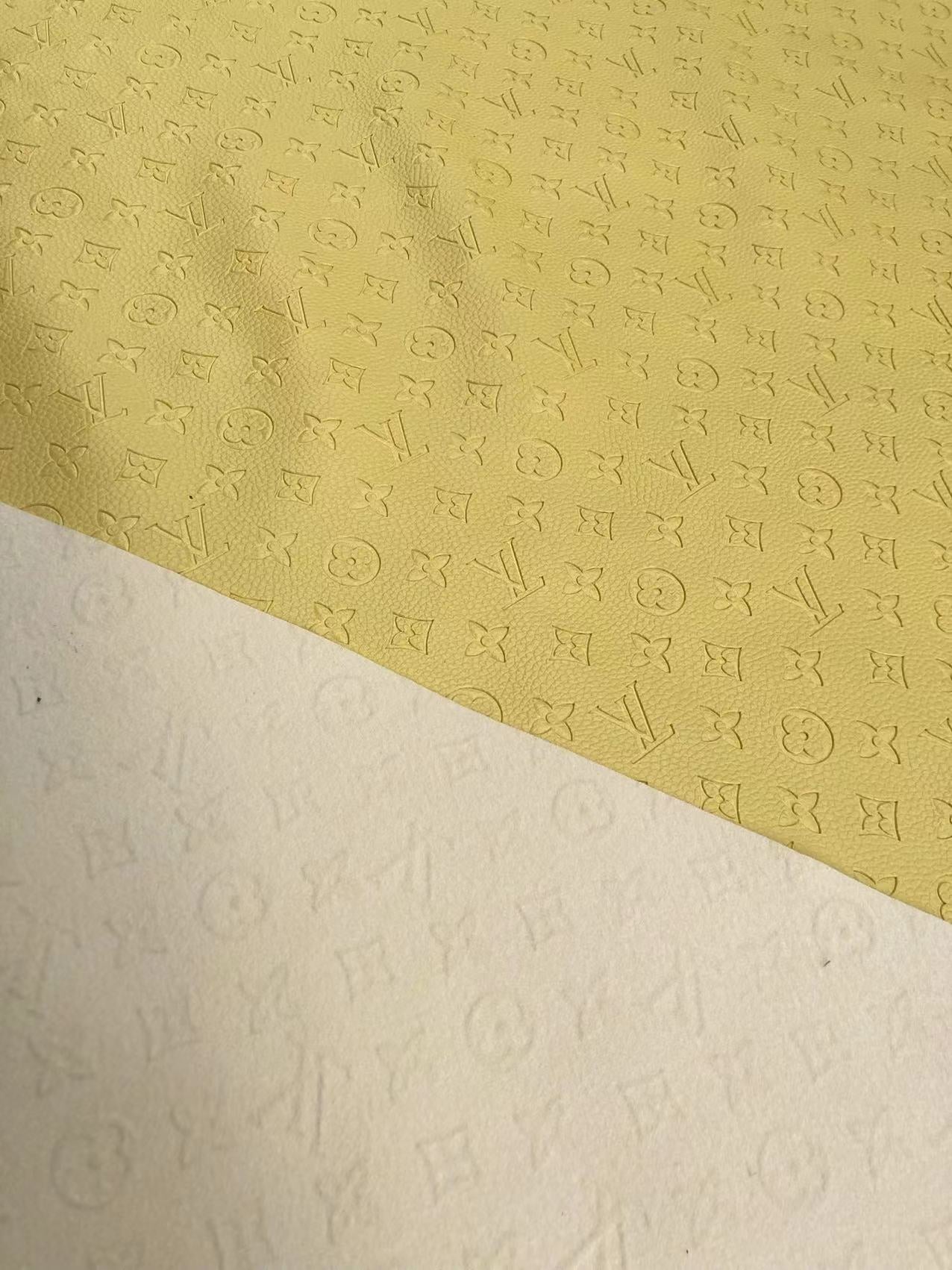 Light Yellow Embossed LV Leather for Custom Sneakers Upholstery