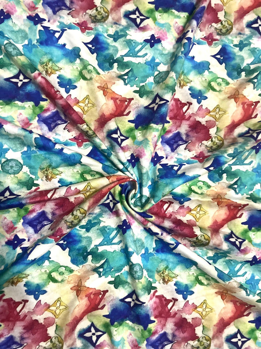 Tissu LV en coton extensible aquarelle pour chemise d'été