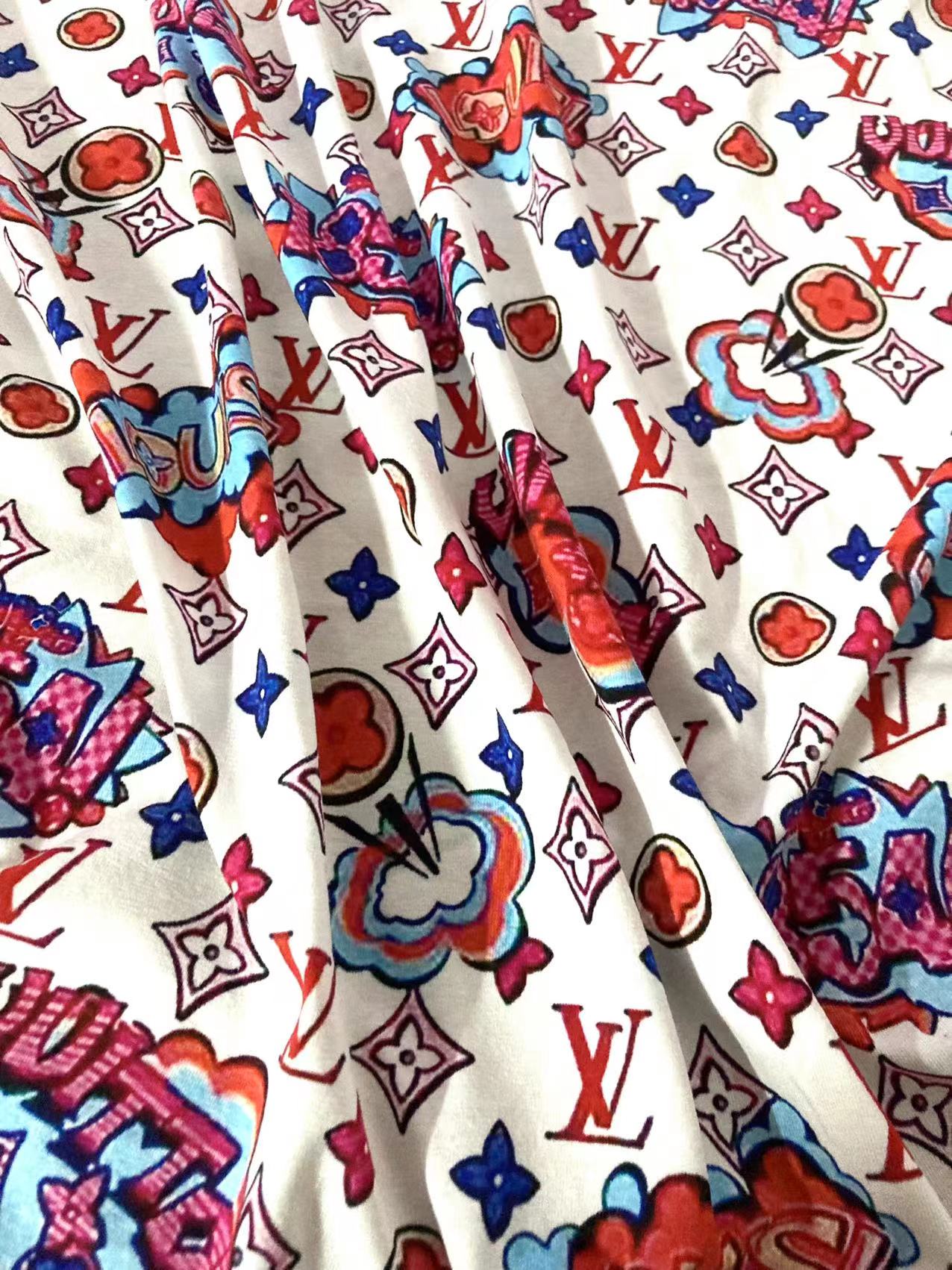 Vintage 1854 LV Cotton Printing Fabric for Summer Wear T-Shirt Handmade