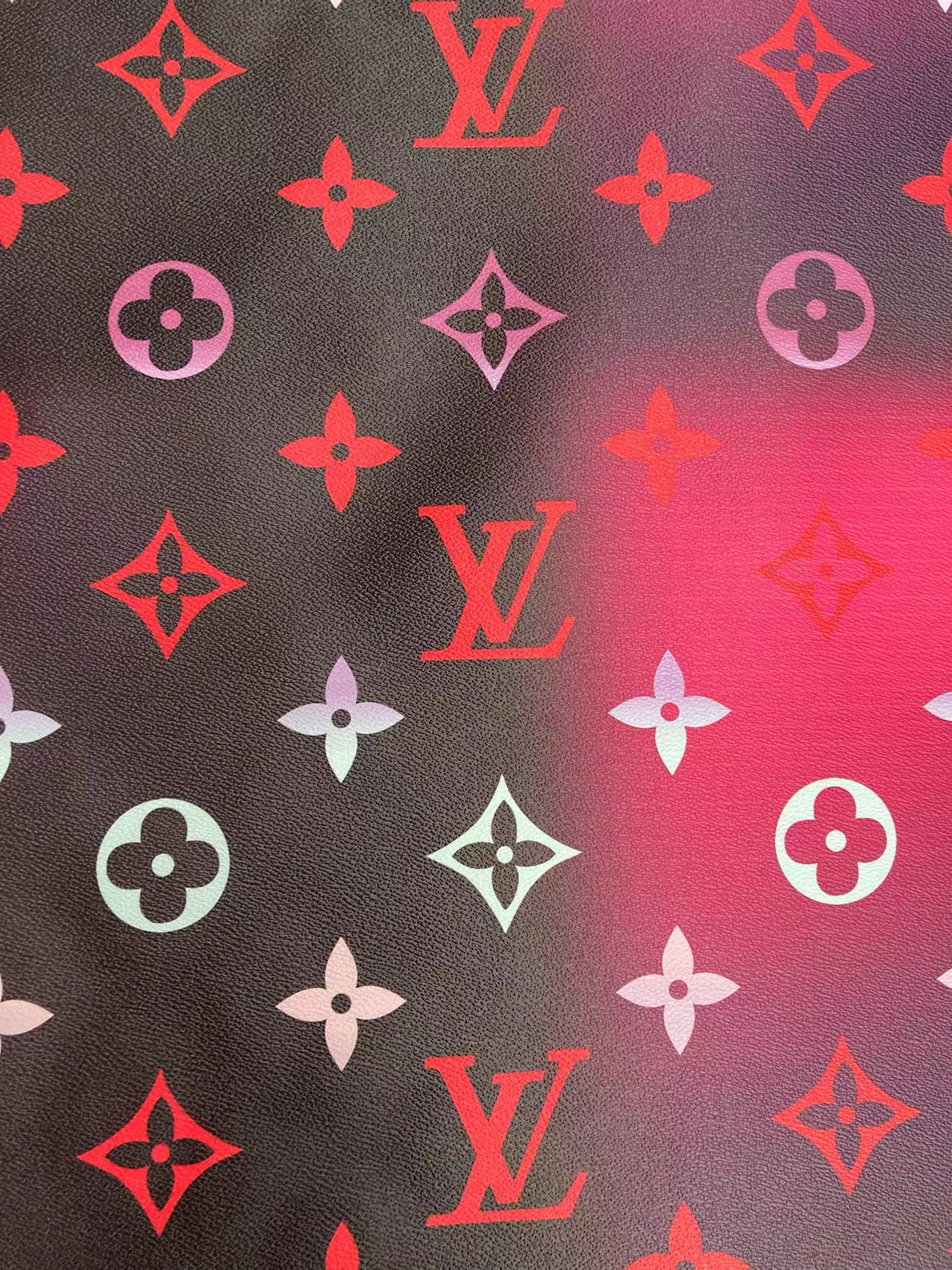 Black Colorful Lv By the Pool Faux Leather Vinyl Designer Fabric for Custom