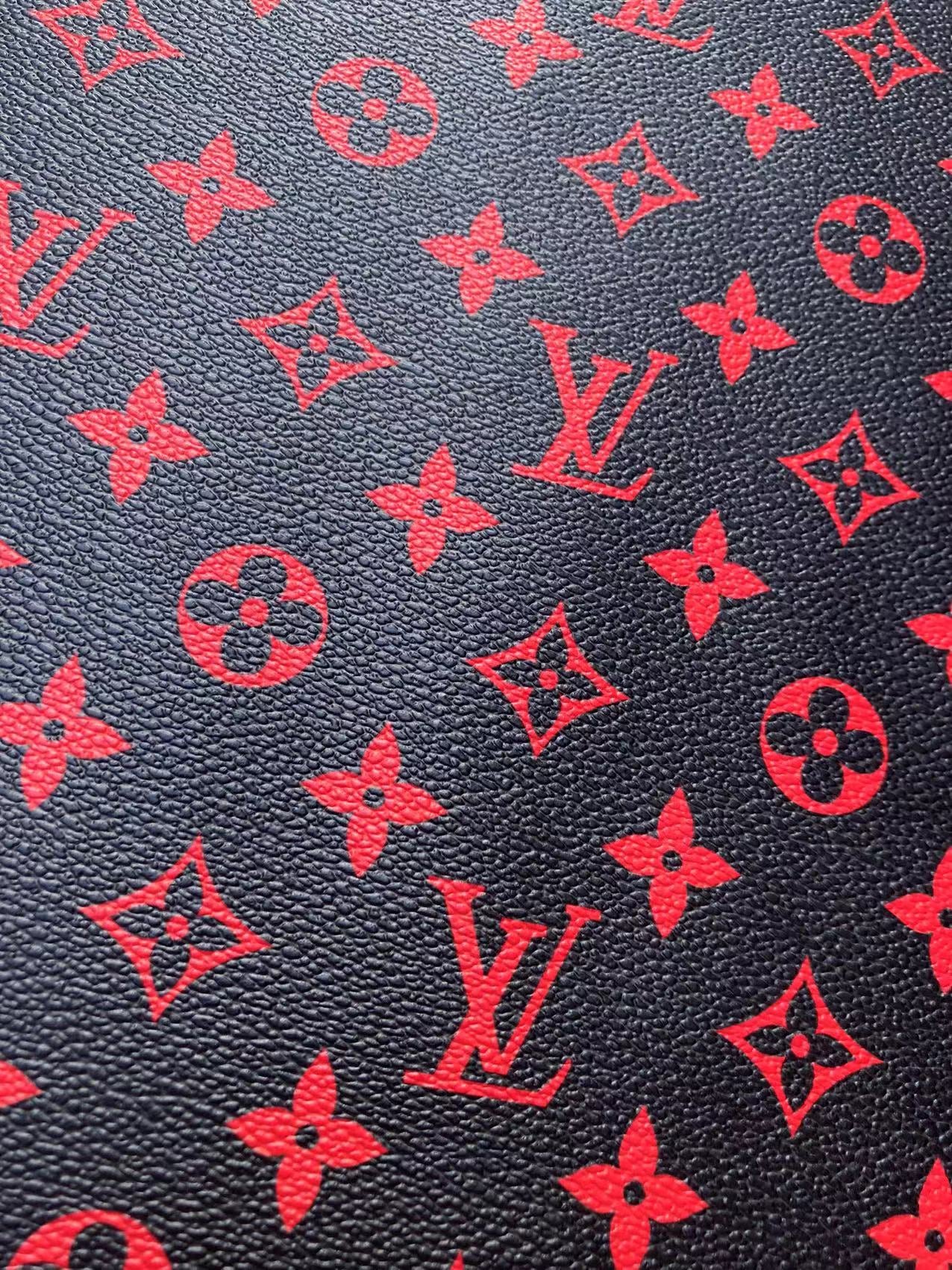 Elegant Black Red LV Monogram Leather Vinyl for Custom Sneakers Handcrafted