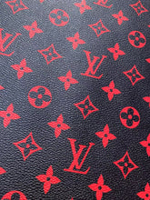 Load image into Gallery viewer, Elegant Black Red LV Monogram Leather Vinyl for Custom Sneakers Handcrafted