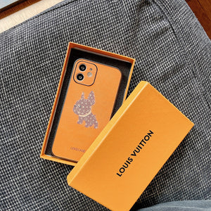 LV Orange Leather with French Fighting Dog Phone Cases.