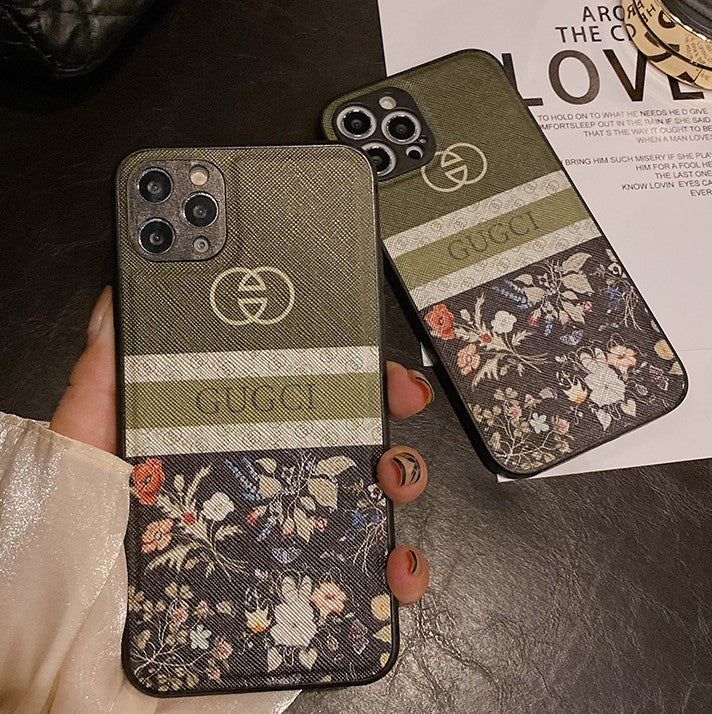 Étuis de téléphone en cuir de haute qualité avec logo et fleurs Gucci