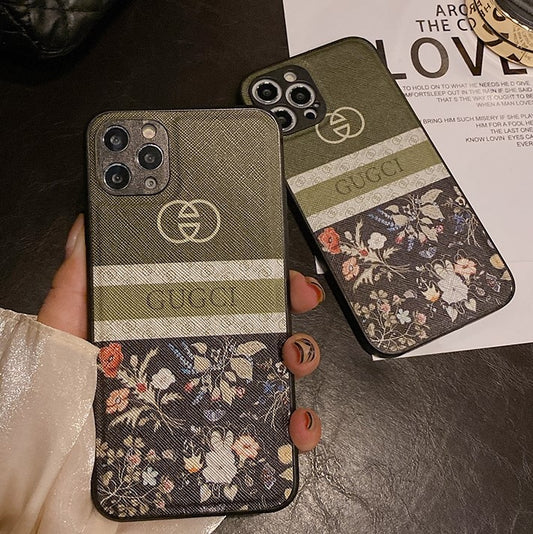 Hochwertige Leder-Telefonhüllen mit Gucci-Logo und Blumen