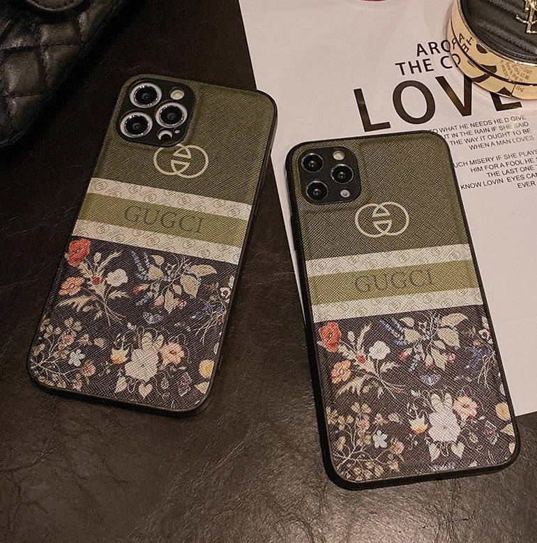 Étuis de téléphone en cuir de haute qualité avec logo et fleurs Gucci