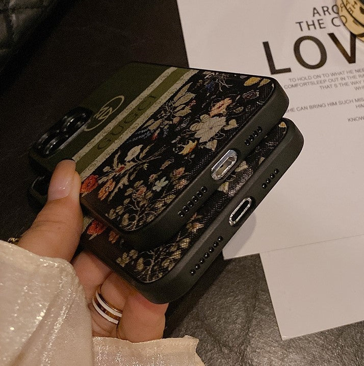 Étuis de téléphone en cuir de haute qualité avec logo et fleurs Gucci