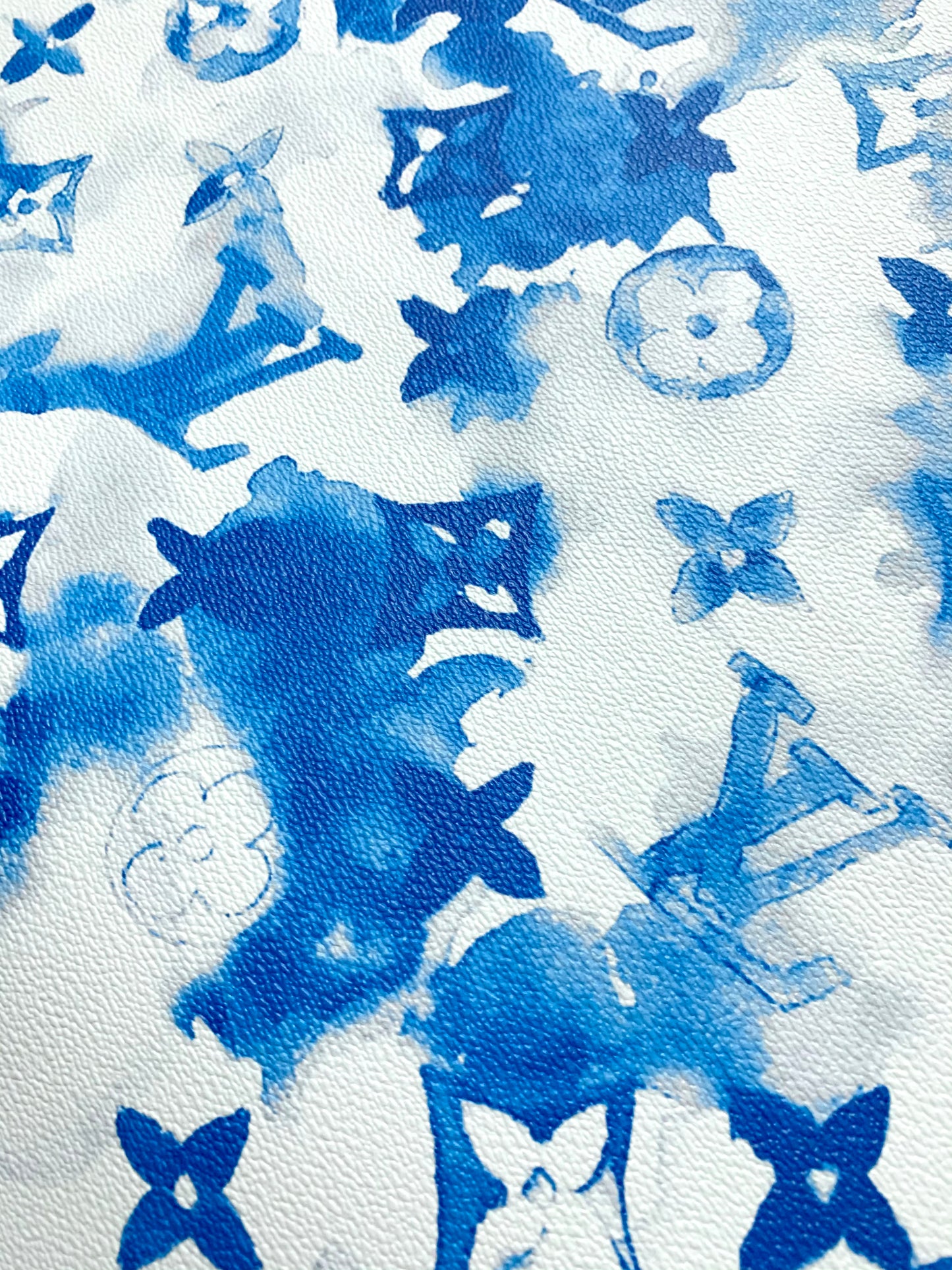 Vivid Blue Watercolor LV Leather Fabric For Handmade Crafting Bag