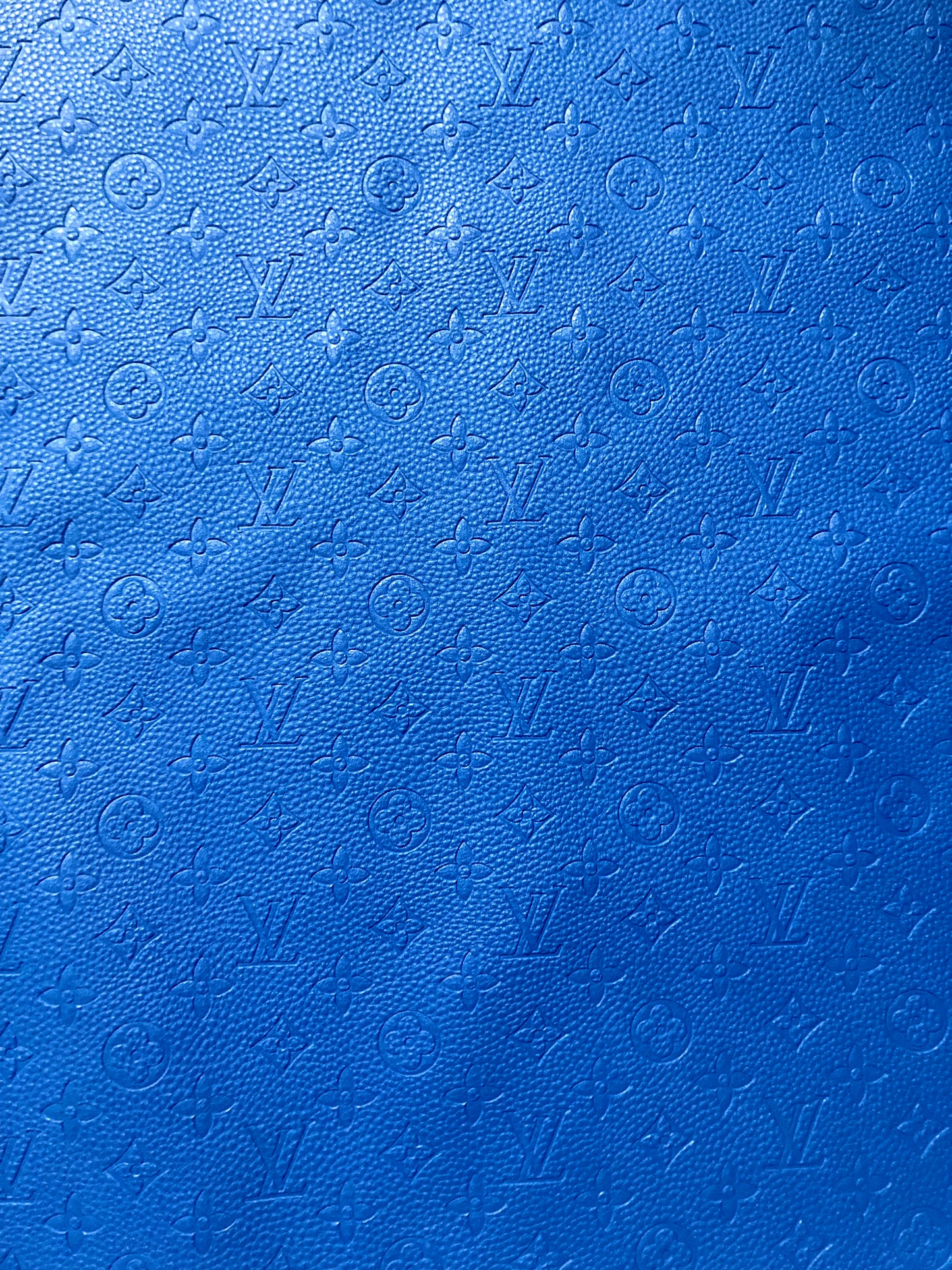 Handmade Leather Fabric Royal Blue Embossed LV for Sneakers Upholstery