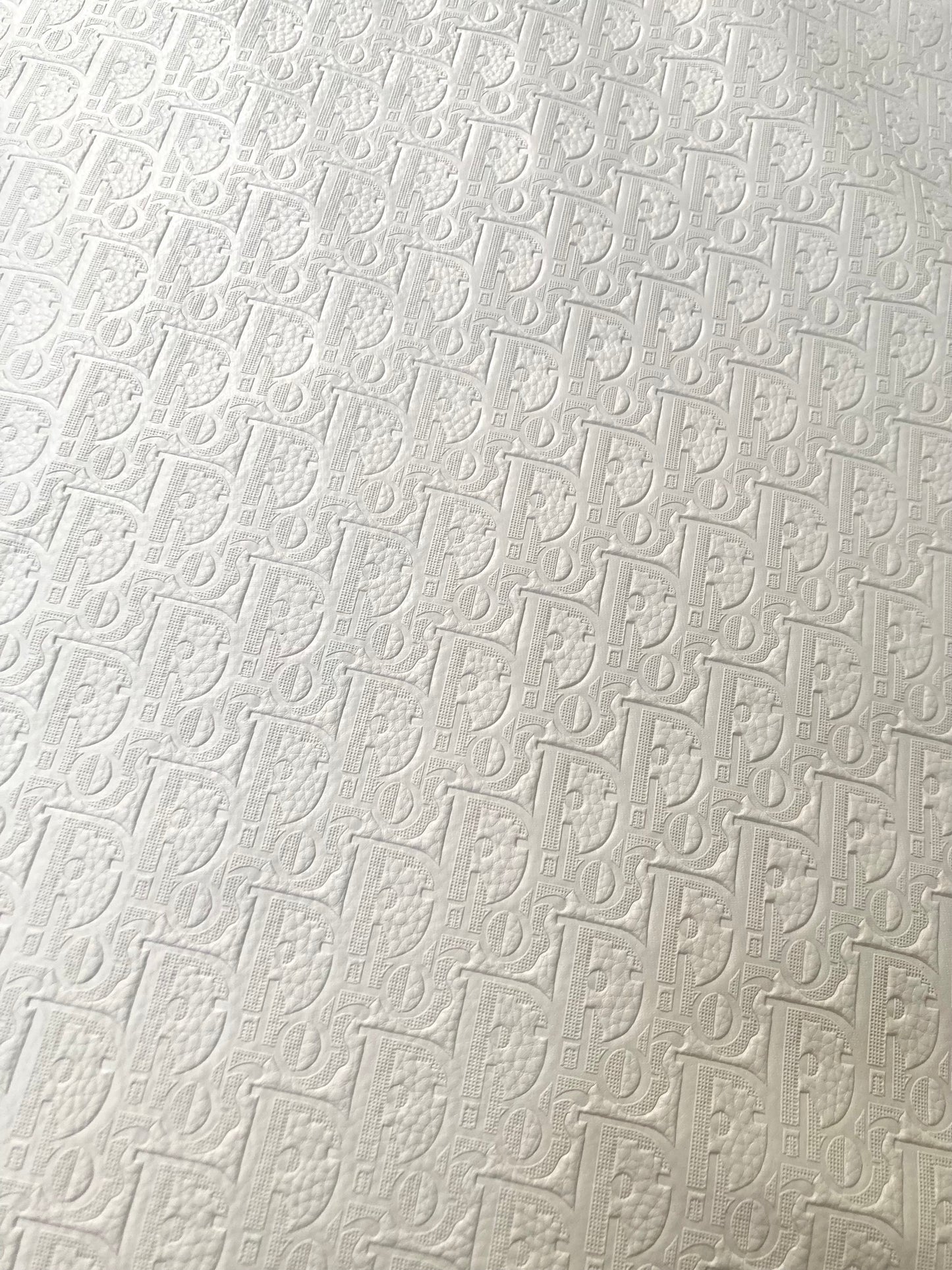 Handmade Leather White Embossed Dior Vinyl Fabric for Custom