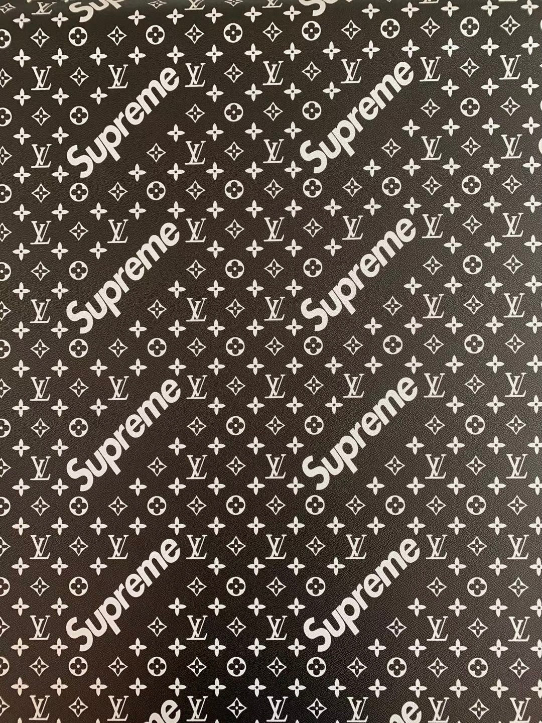 Custom Handcraft Black White Supreme LV Vinyl Leather for Sneakers Upholstery