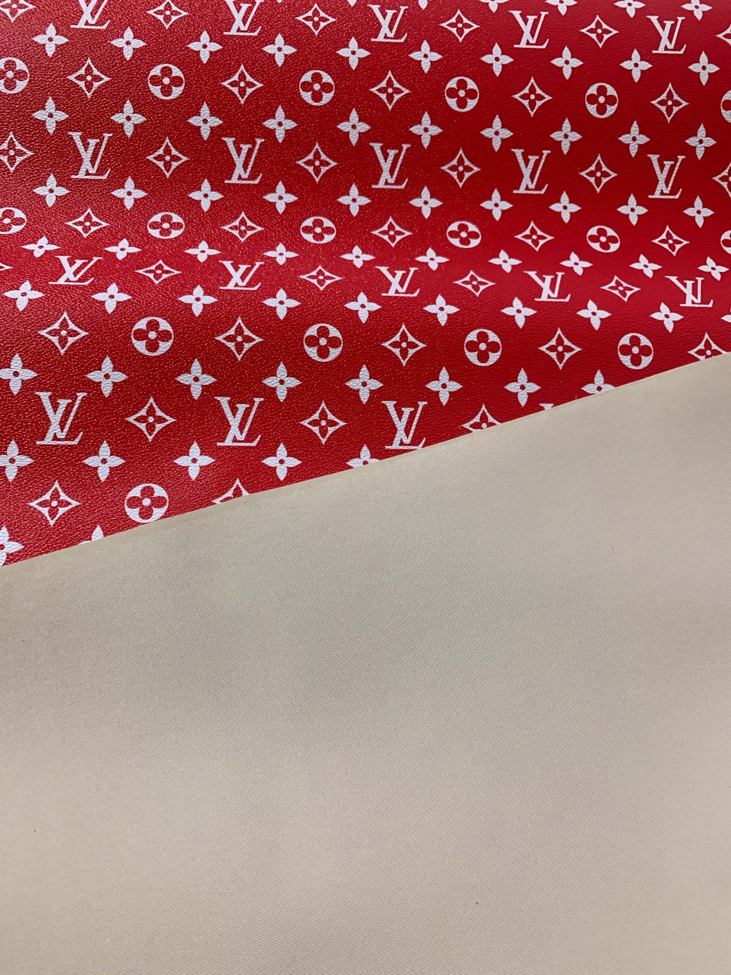 Red LV Classic Designer Inspired Leather Fabric for Custom