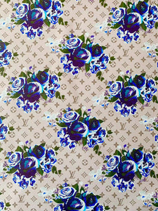 Blue Flower Handmade Custom LV Faux Leather Vinyl for Sneakers Upholstery